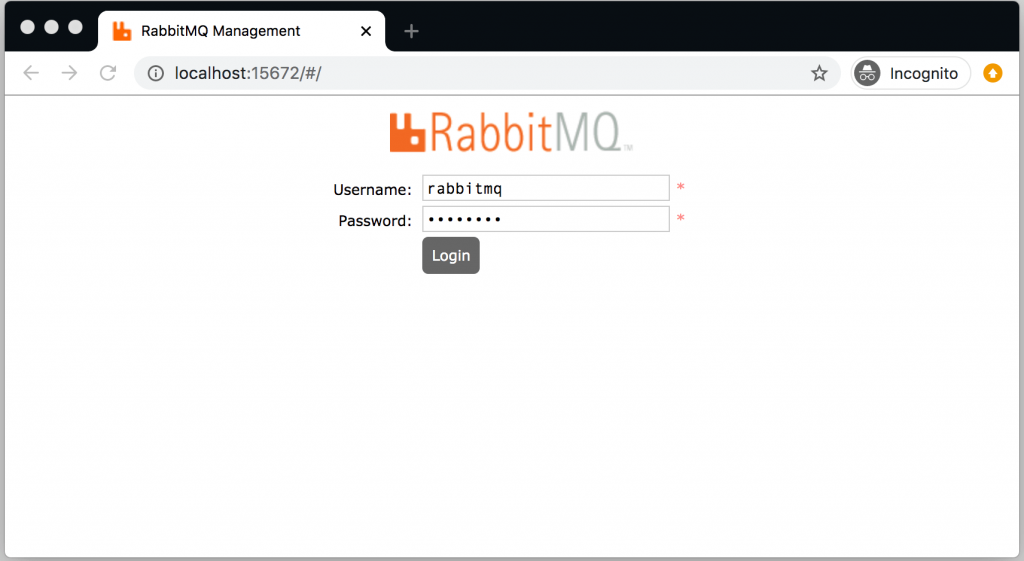 RabbitMQ admin page
