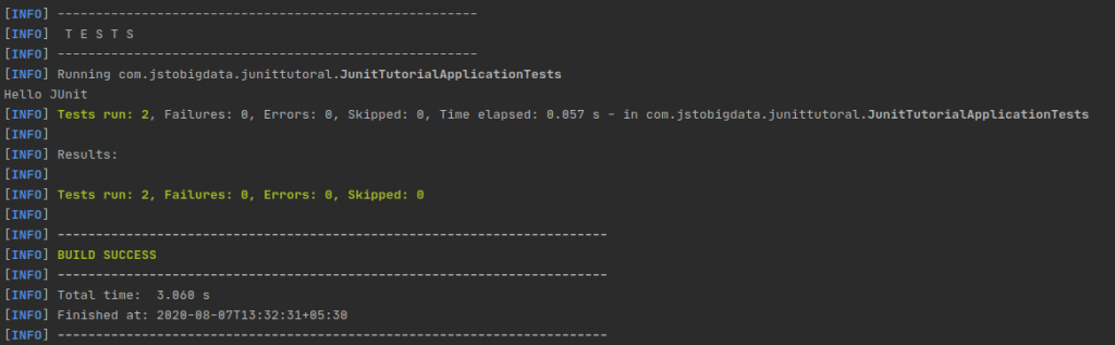 Output of running test cases in terminal using maven